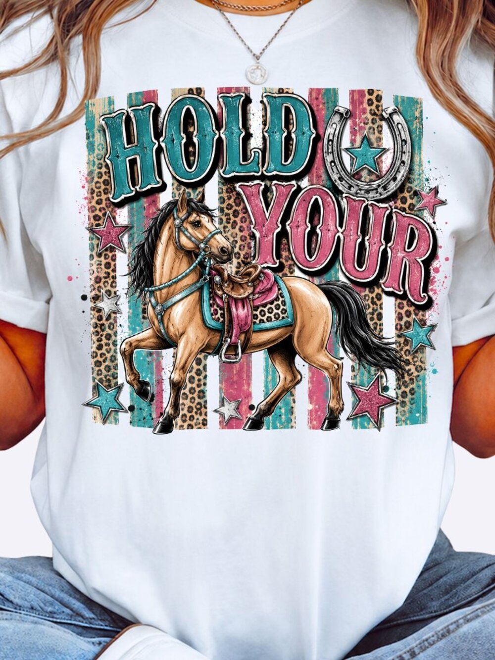 Graphic Shirt Horses Western Trendy Short Sleeve Tee Womens Tops White